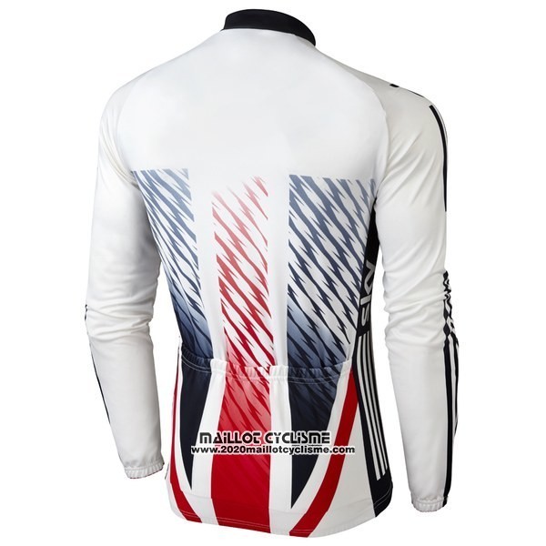2016 Maillot Ciclismo Sky Champion Regno Unito Blanc et Rouge Manches Longues et Cuissard